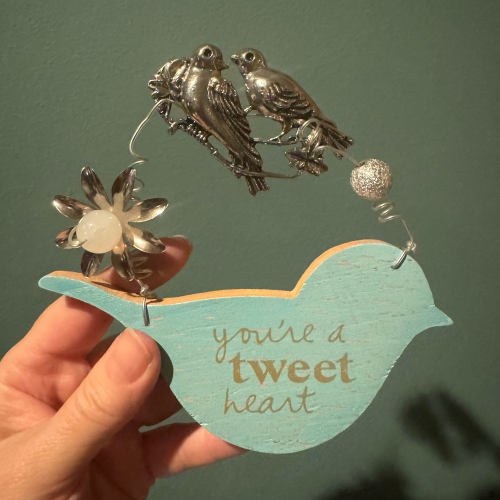 Sandra Magsamen “You’re a Tweet Heart” Blue Bird Ornament with Silver Love Birds